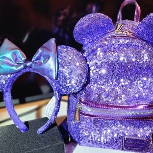 Loungefly Violet Sequin Disney Minnie Mouse Backpack and Ears